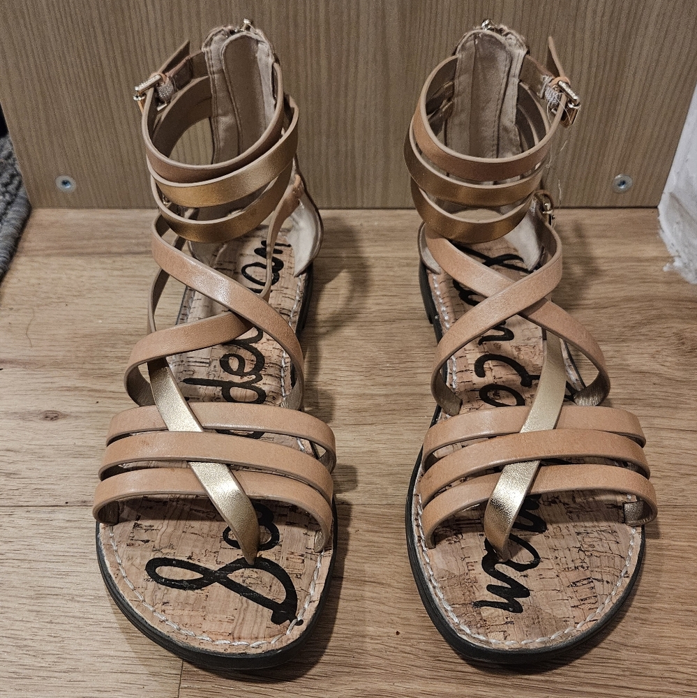 Sam Edelman Ganesa Gladiator Sandals In Gold Tan Leather Size 7.5